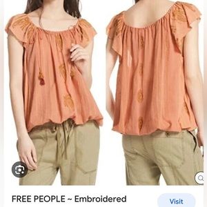 FREE PEOPLE EMBROIDERED PEASANT OVERSIZED TOP